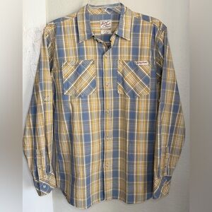 Lucky Brand Yellow Blue Plaid Long Sleeve Button Shirt Size  XL
